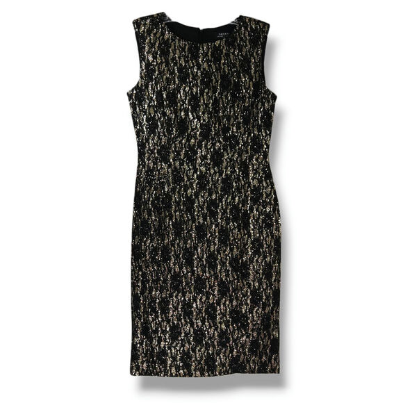 Tahari Arthur S Levine Gold Black Lace Sheath Dress 2P Petite Old Money Glamcore - Picture 1 of 8